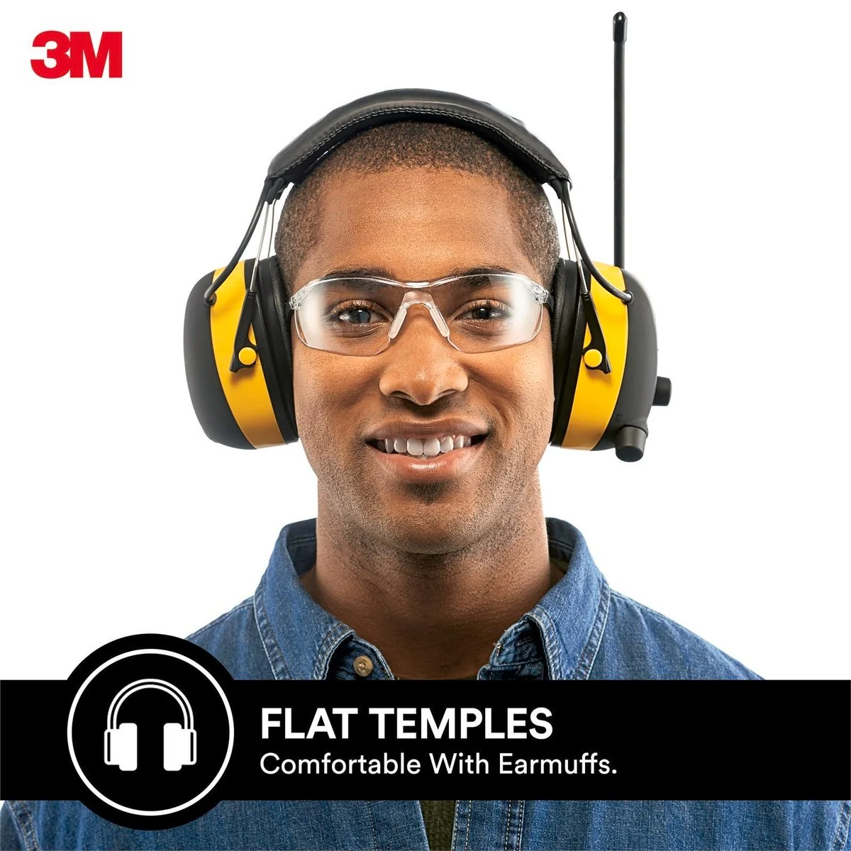3M Flat Temple Safety Glasses Clear - 1 Pack - Composite - UV Protection - Image 3