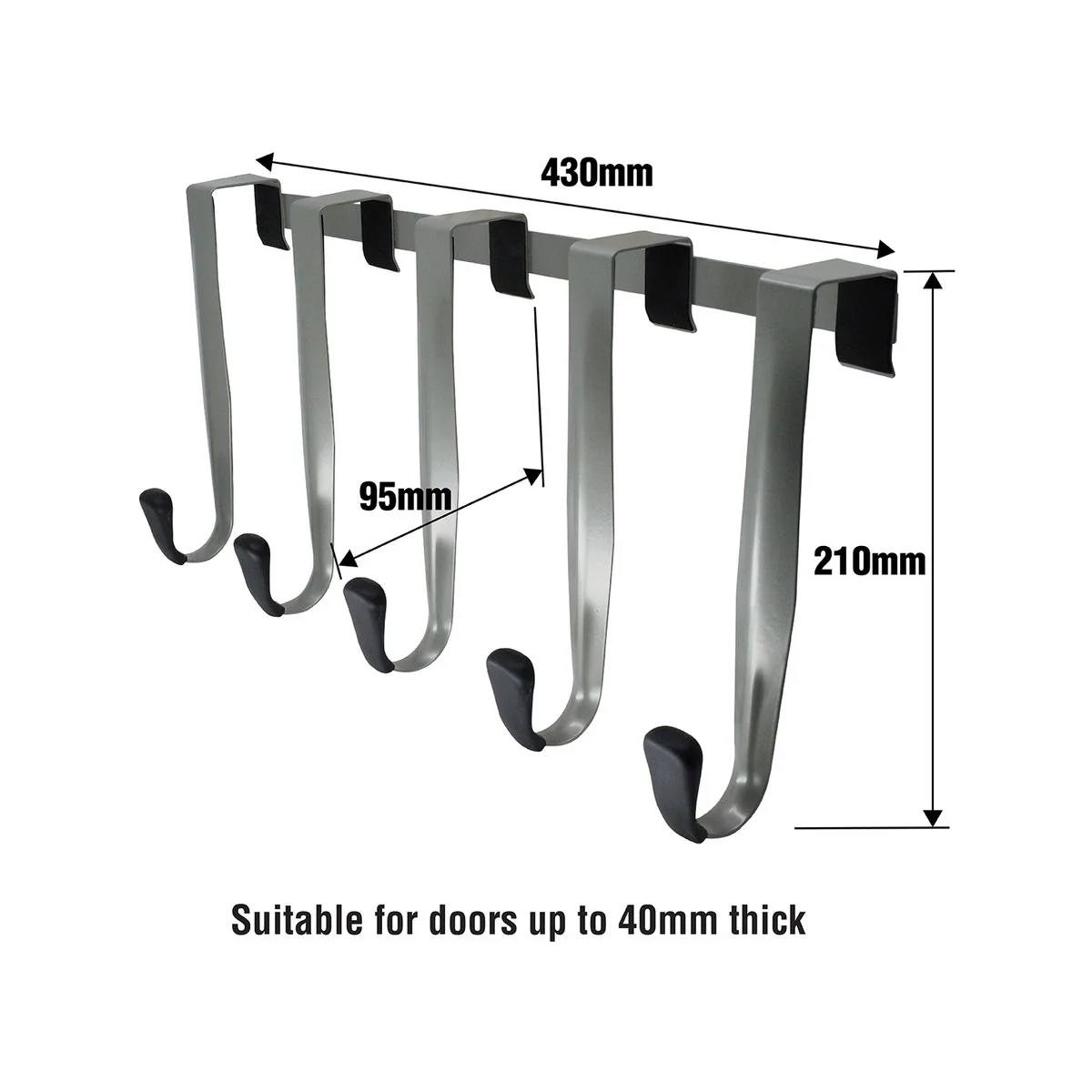 Adoored 5 Hooks Over the Door Hook Rack - 430mm x 210mm - Satin Chrome - Image 4