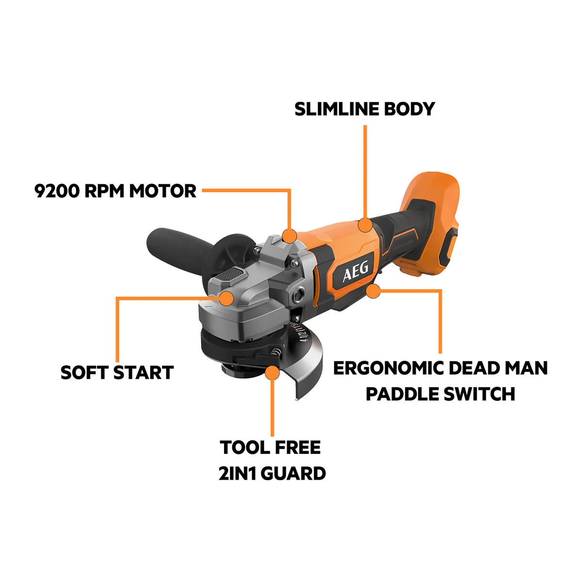 AEG 18V Angle Grinder Skin Only - 125mm - High Performance - Compact Design - Image 2