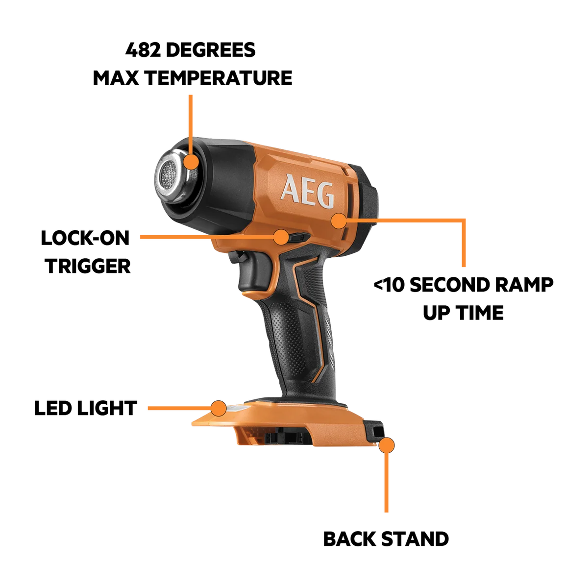 AEG 18V Heat Gun Skin Only - 482°C Maximum Temperature - Compact Design - Image 2
