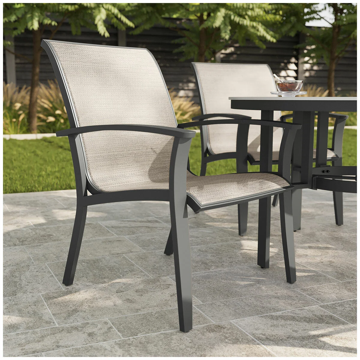 Agio Clearfield 5-Piece Sling Dining Set Black Weather-Resistant Stone Top - Image 13