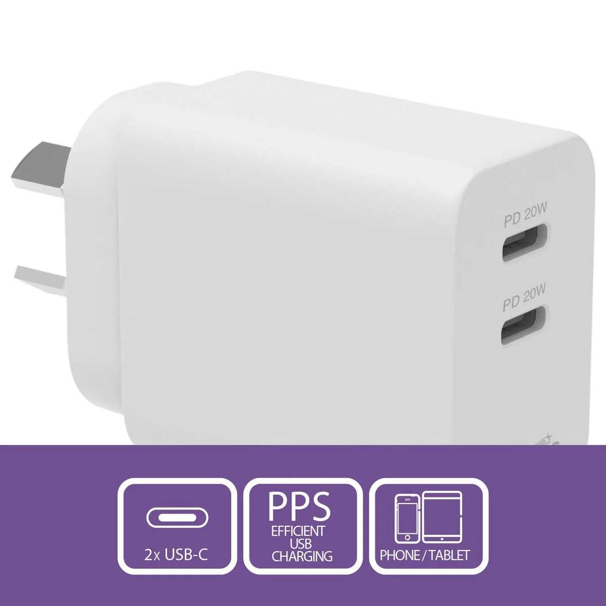 Antsig 20W Dual USB-C Wall Charger - 2 Ports - Fast Charging - Compact - Image 2