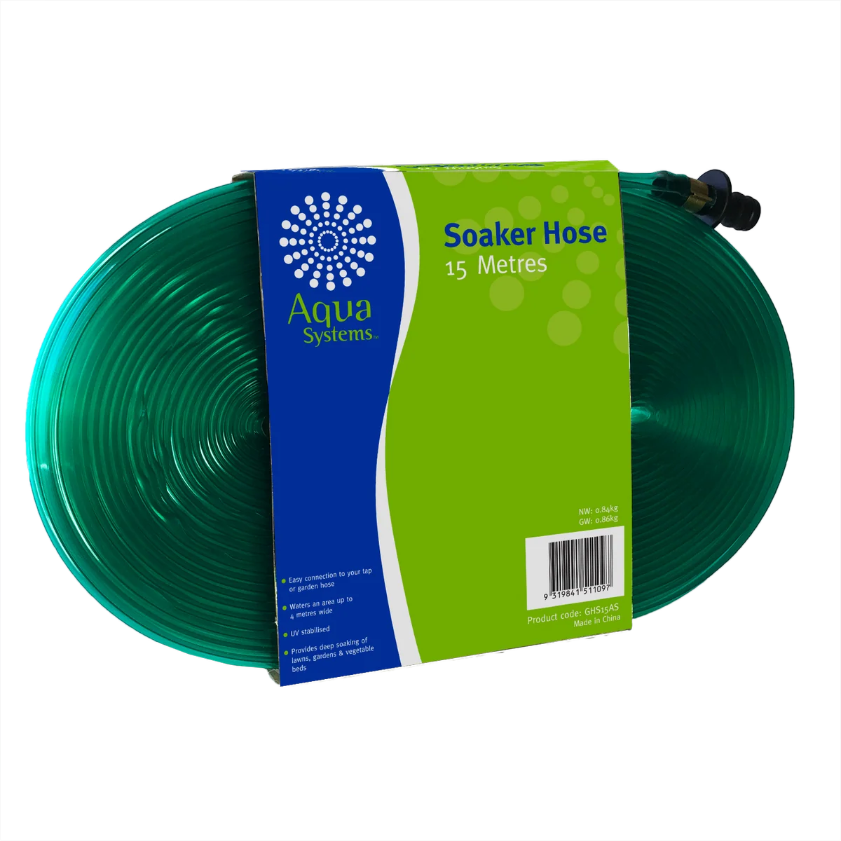 Aqua Systems 15m Fitted Soaker Hose - Garden Watering Tool - Lightweight