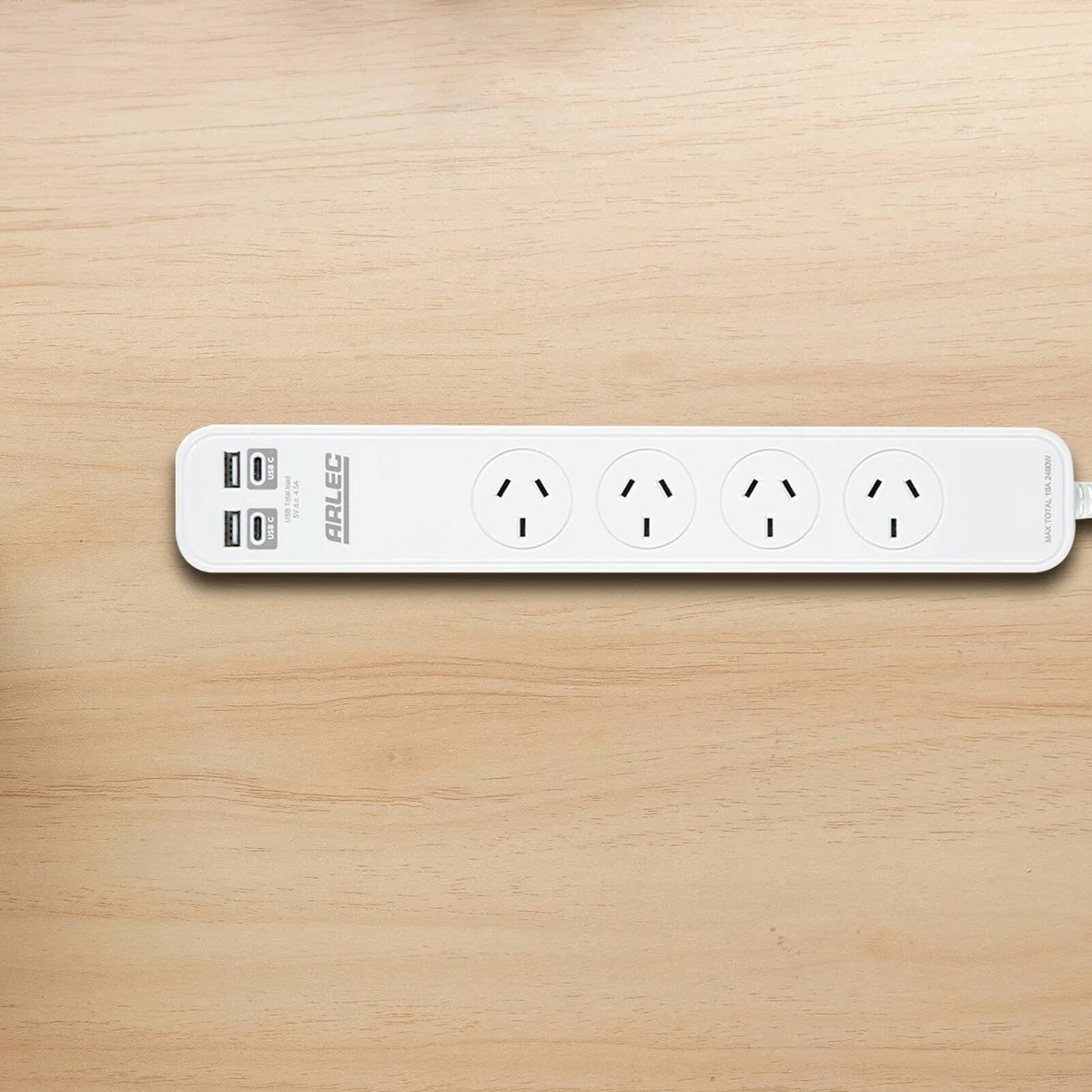 Arlec 4 Outlet Powerboard with USB 2A & 2C Charging Ports - 0.9m - White - Overload Protection - Image 3