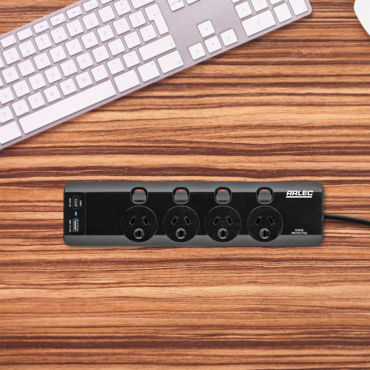 Arlec 4 Outlet Surge Powerboard 1.8m - PD45W USB A & C Charging - Image 3