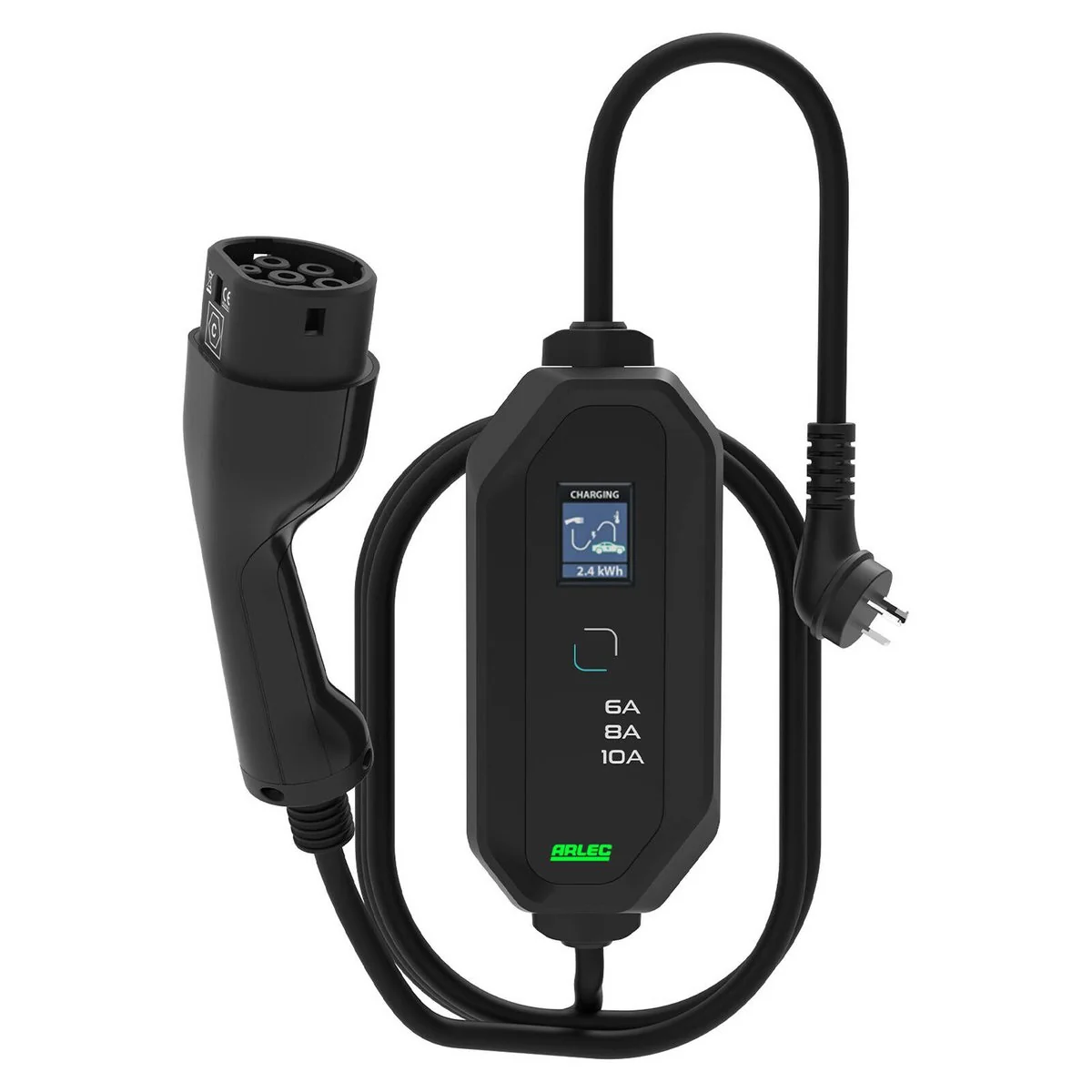 Arlec IP65 2.4kW Type 2 Connector EV Portable Charger 7m Cable - Black