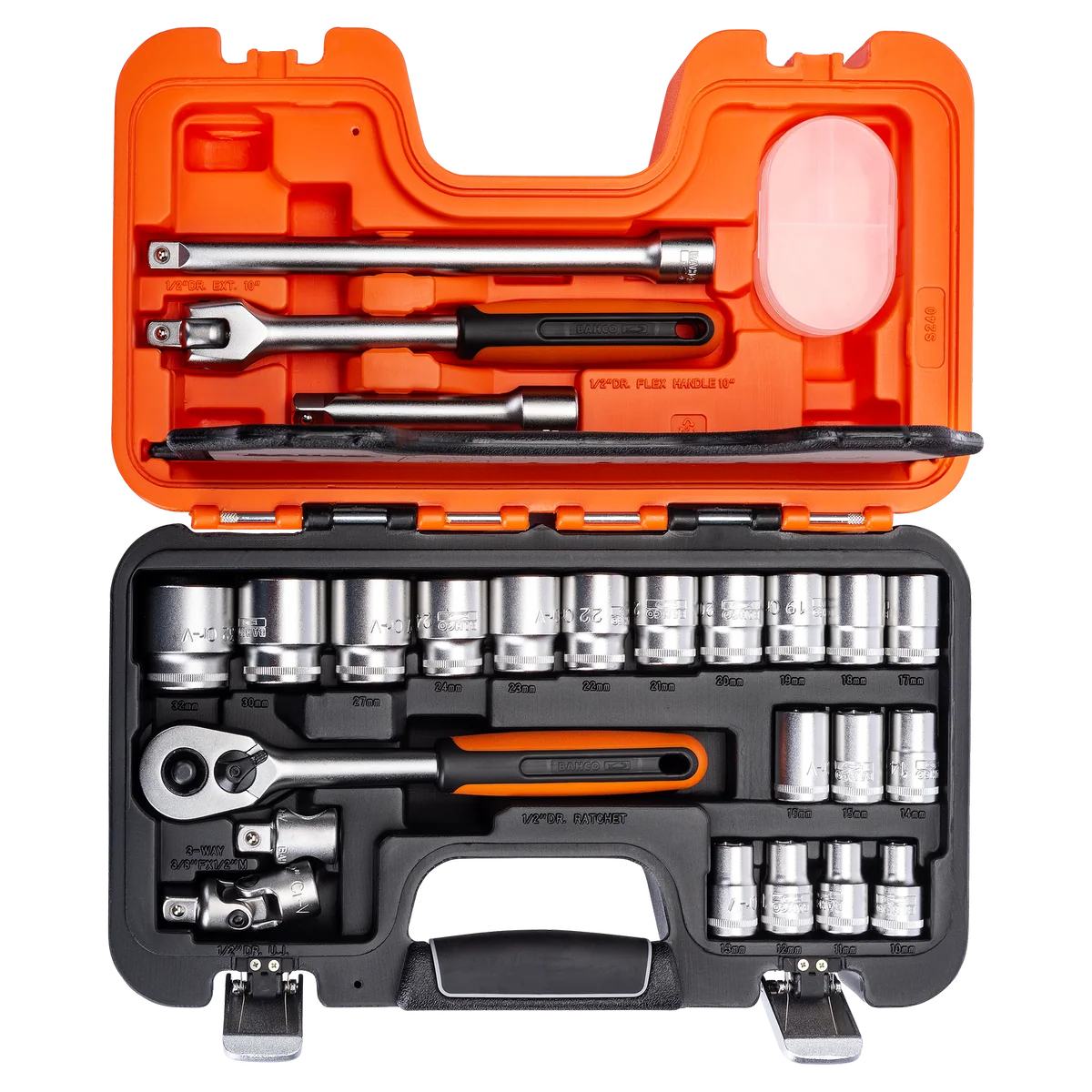 Bahco 1/2" Square Drive Socket Set - 18 Metric Hex Sockets 10-32mm