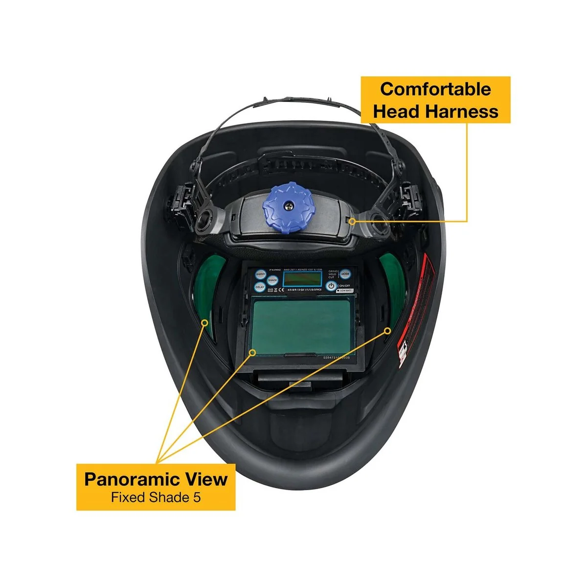 Bossweld Welding Helmet - 62mm - Dual Shade - Panoramic View - Image 5
