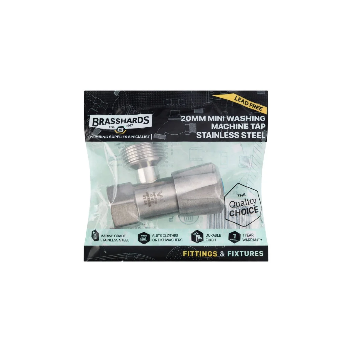 Brasshards Mini Washing Machine Tap - 20mm Stainless Steel - Durable Design - Image 3