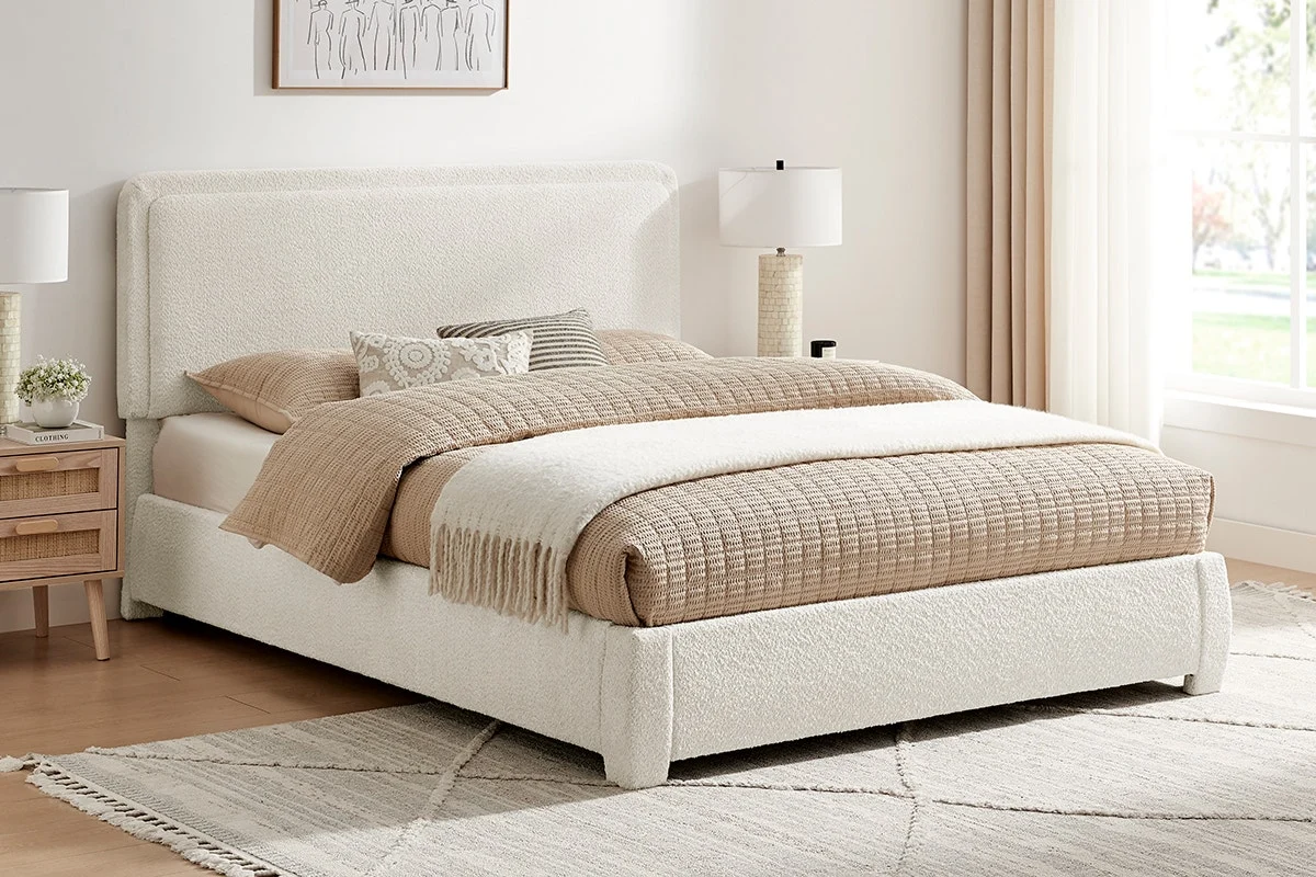 Brosa Havenne Boucle Bed Frame Cream Queen - Image 3