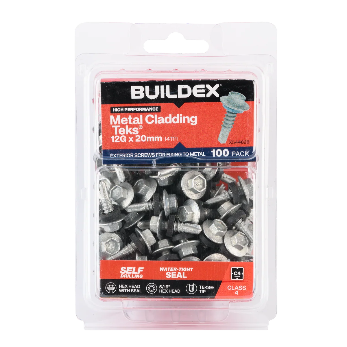 Buildex Cladding Fencing Teks Screws 12g x 20mm 100 Pack - Self-Drilling - Corrosion Resistant