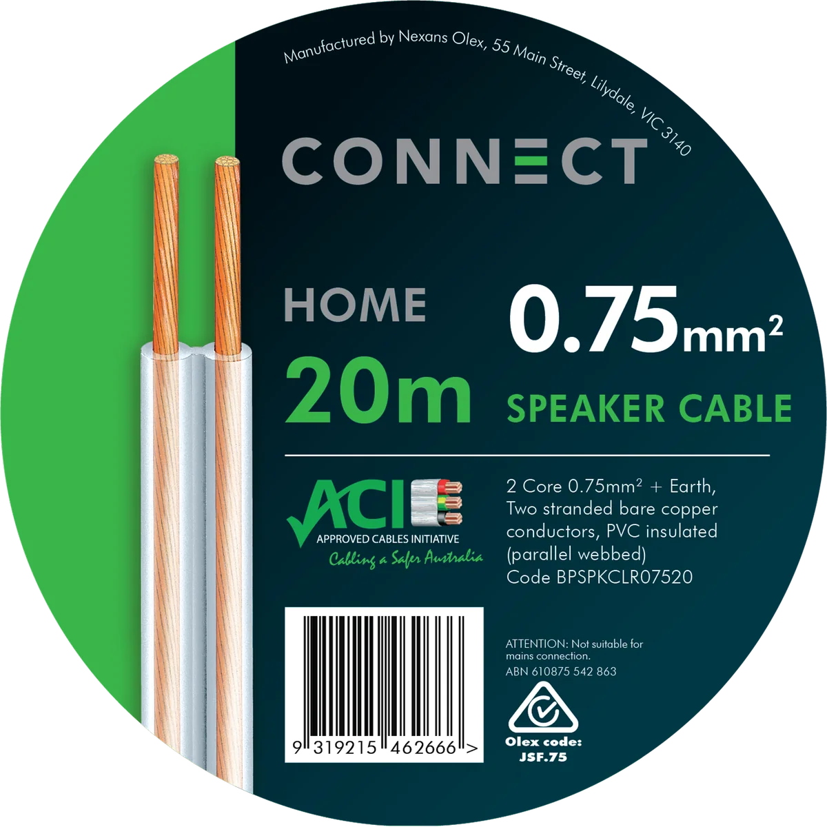 Cable Elect Speaker Cable - 0.75mm x 20m - Clear Sheath - Flexible