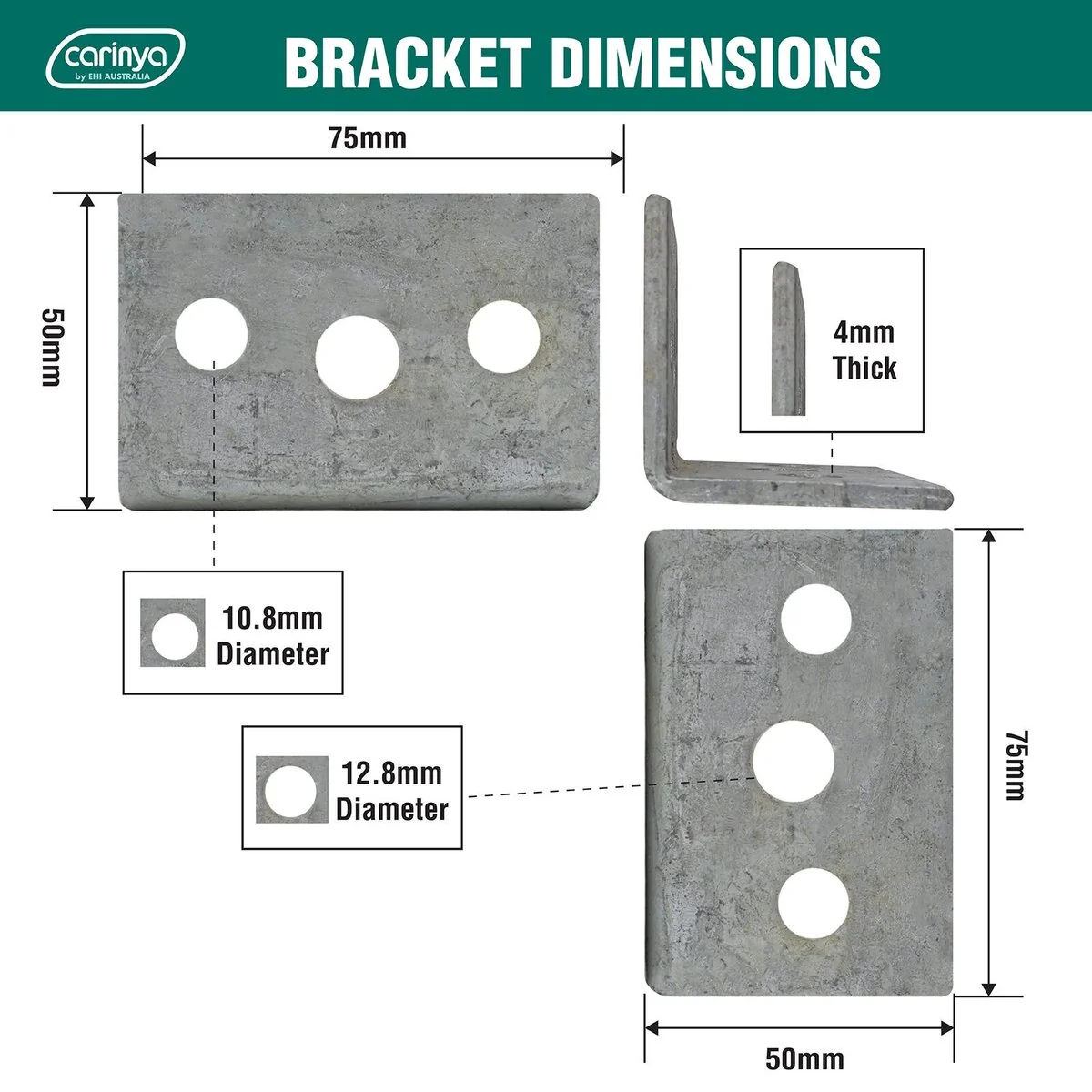 Carinya Reinforcing Angle Bracket - 50 x 50 x 75mm - Hot Dipped Galvanised - High Load Capacity - Image 4