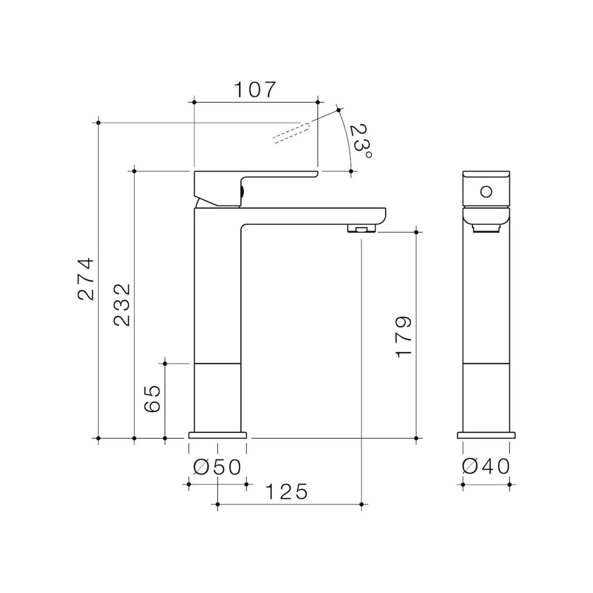 Caroma Lead Free Luna Mid Basin Mixer - 40mm x 232mm - Satin Black - Efficient Design - Image 2