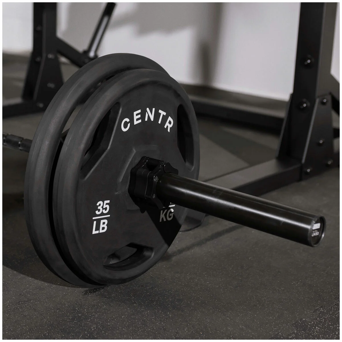 Centr 136kg Rubber Olympic Weight Set with Bar 2.13m Black Chrome Plates and Locking Collars - Image 14
