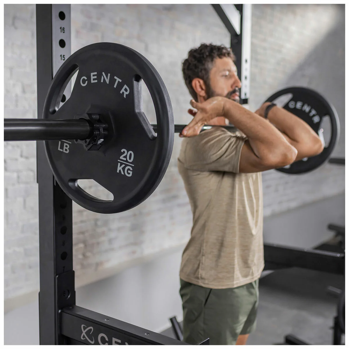Centr 136kg Rubber Olympic Weight Set with Bar 2.13m Black Chrome Plates and Locking Collars - Image 16