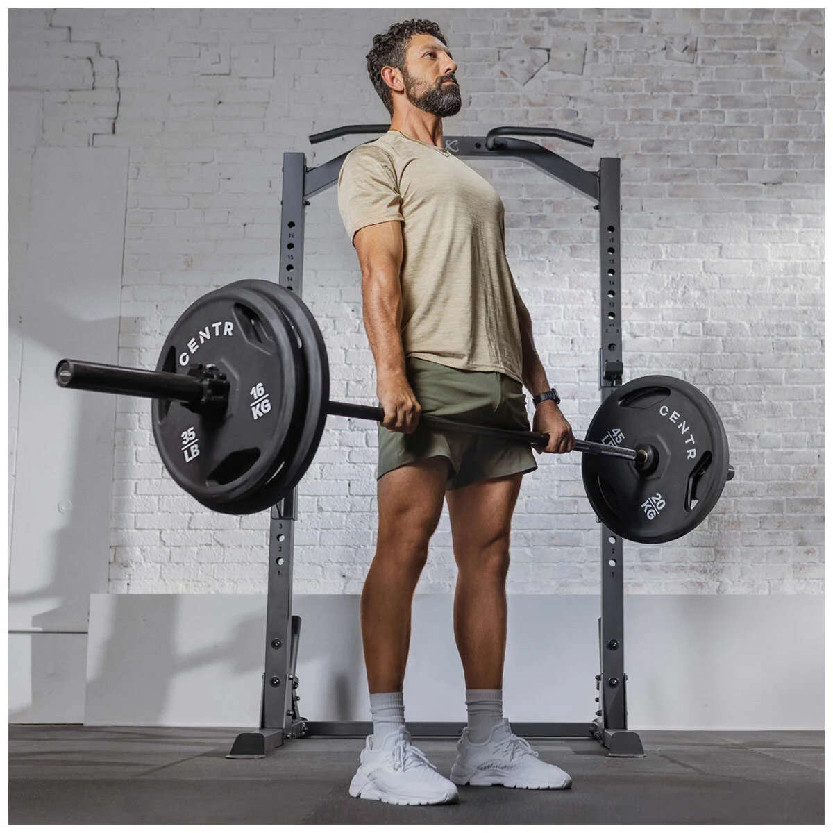 Centr 136kg Rubber Olympic Weight Set with Bar 2.13m Black Chrome Plates and Locking Collars - Image 19