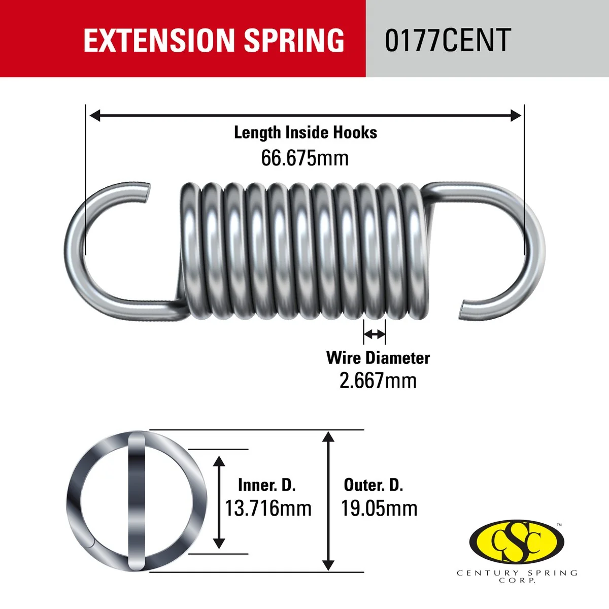 Century Spring Corp Extension Spring 2 Pack - 19 x 66mm - Durable Steel - Image 2