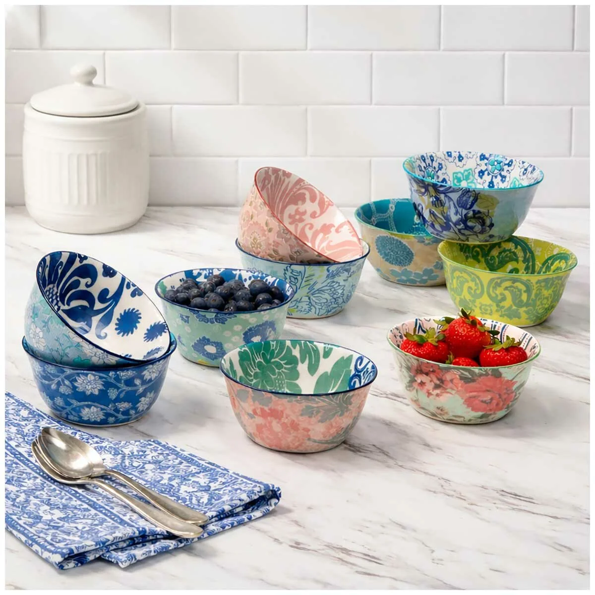 Provence Stoneware Bowls 10 Piece Set Dishwasher-Safe