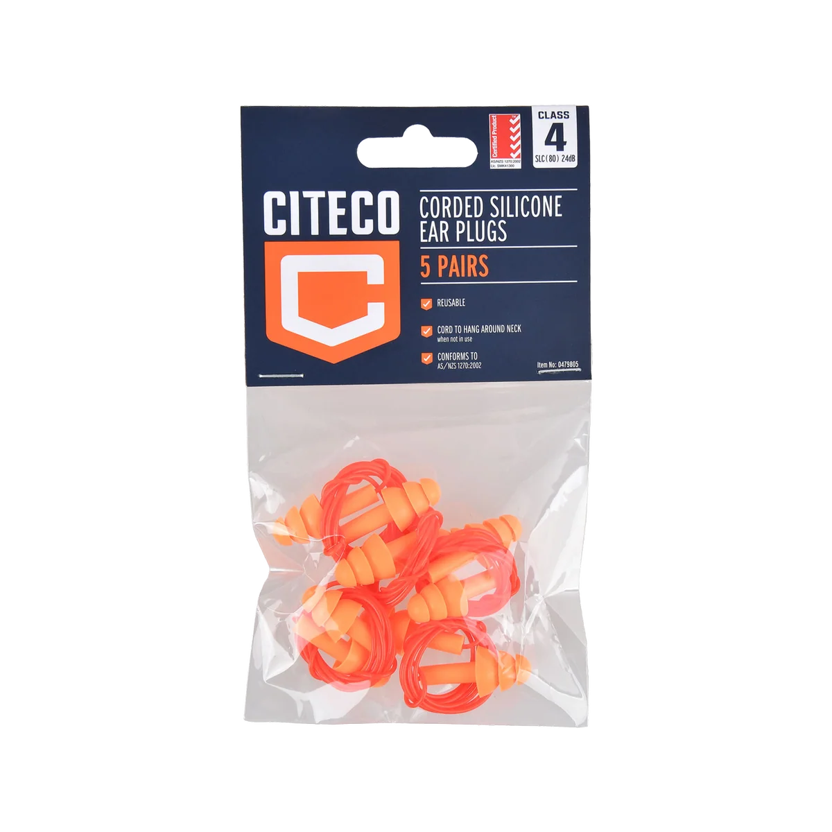 Citeco Class 4 PU Corded Ear Plugs - 5 Pack - Noise Reduction - Comfortable