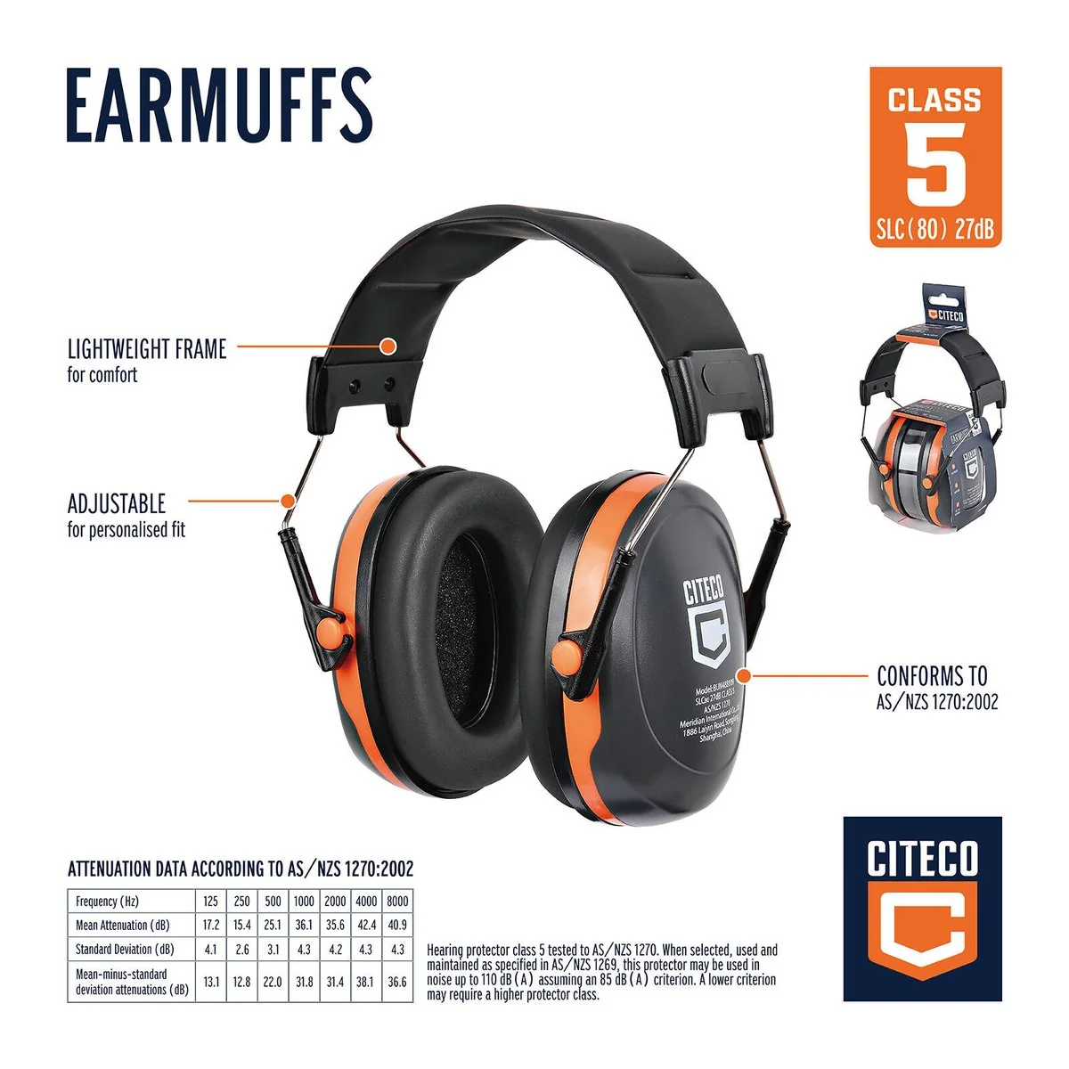 Citeco Class 5 Ear Muffs - Noise Protection - Adjustable - 27dB - Image 2