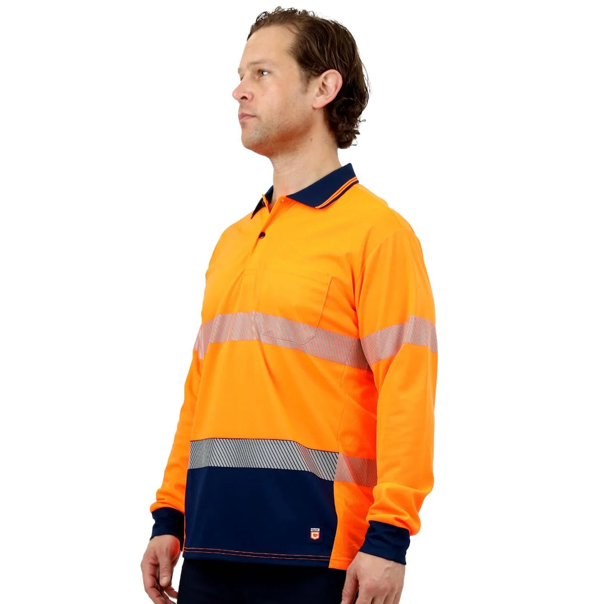 Citeco Orange Hi Vis Long Sleeve Polo Large - Lightweight - Breathable - Image 3