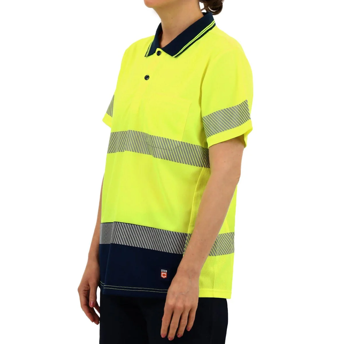 Citeco Womens Hi Vis Short Sleeve Polo 16 - Yellow - Reflective - Lightweight - Image 4