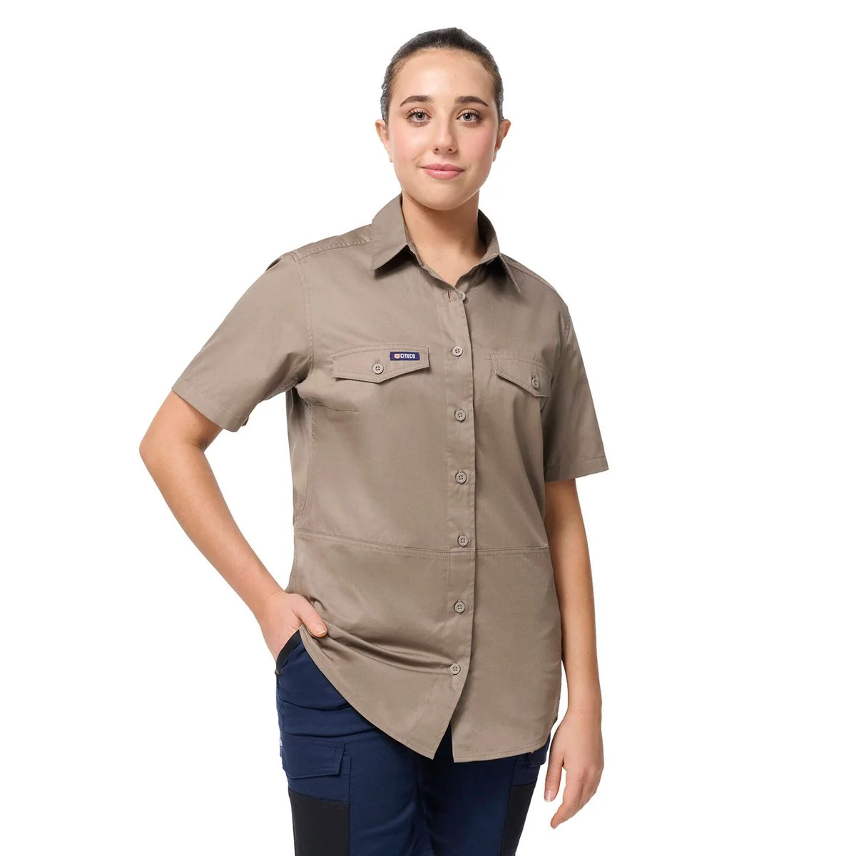 Citeco Womens Short Sleeve Shirt Size 18 - Khaki - UPF 50+ Protection - Image 3