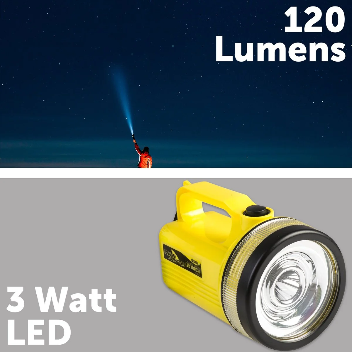 Click 120lm LED Spotlight Torch - 3W - Yellow - Weatherproof - 80m Beam - Image 2