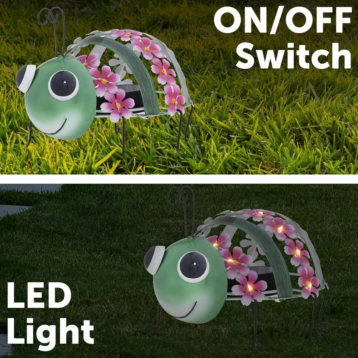 Click Solar Metal Animal Light Grasshopper - Solar Powered - 190mm x 210mm - Green/Pink - Image 3
