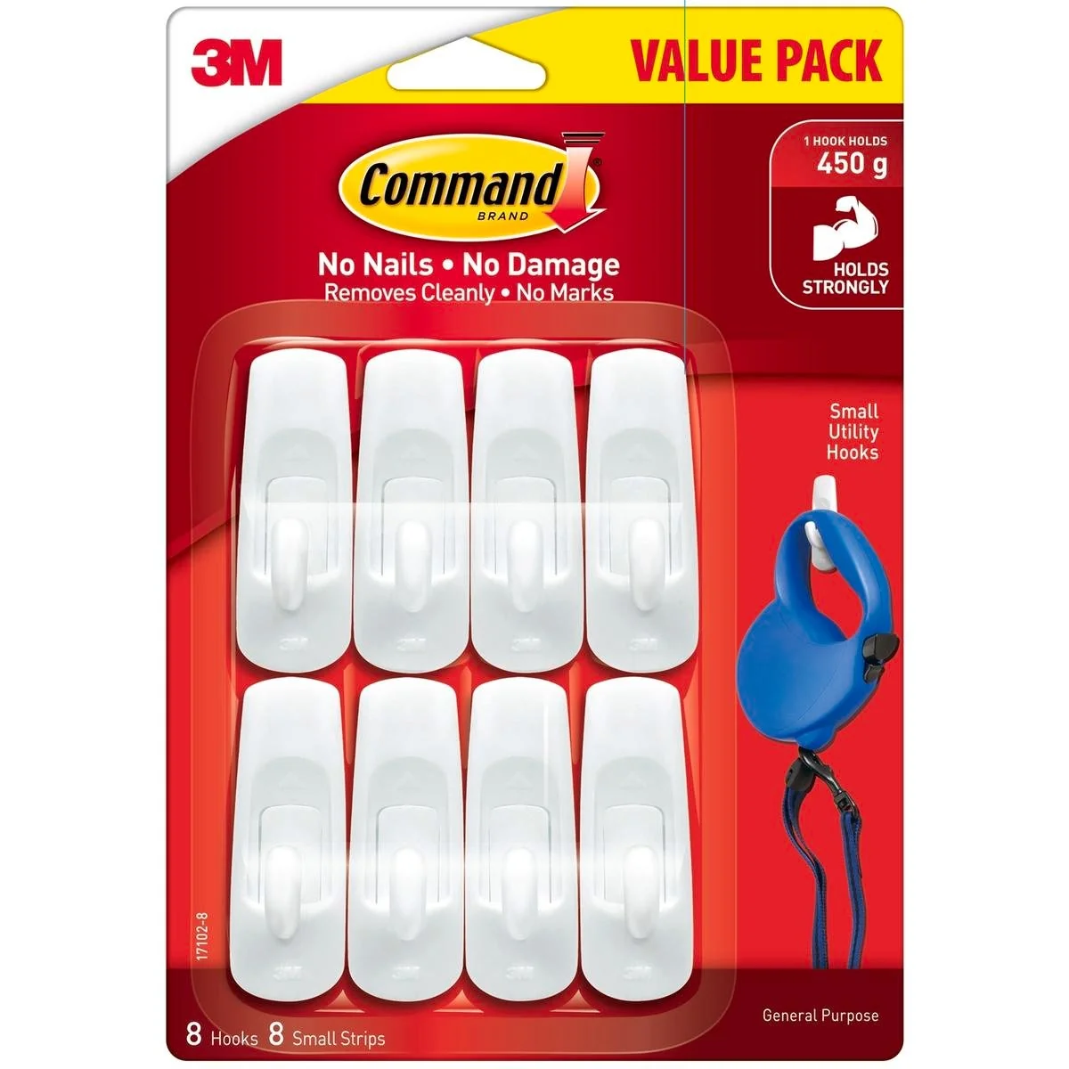 Command Small Adhesive Hooks - 8 Pack - Plastic - Damage-Free Hanging