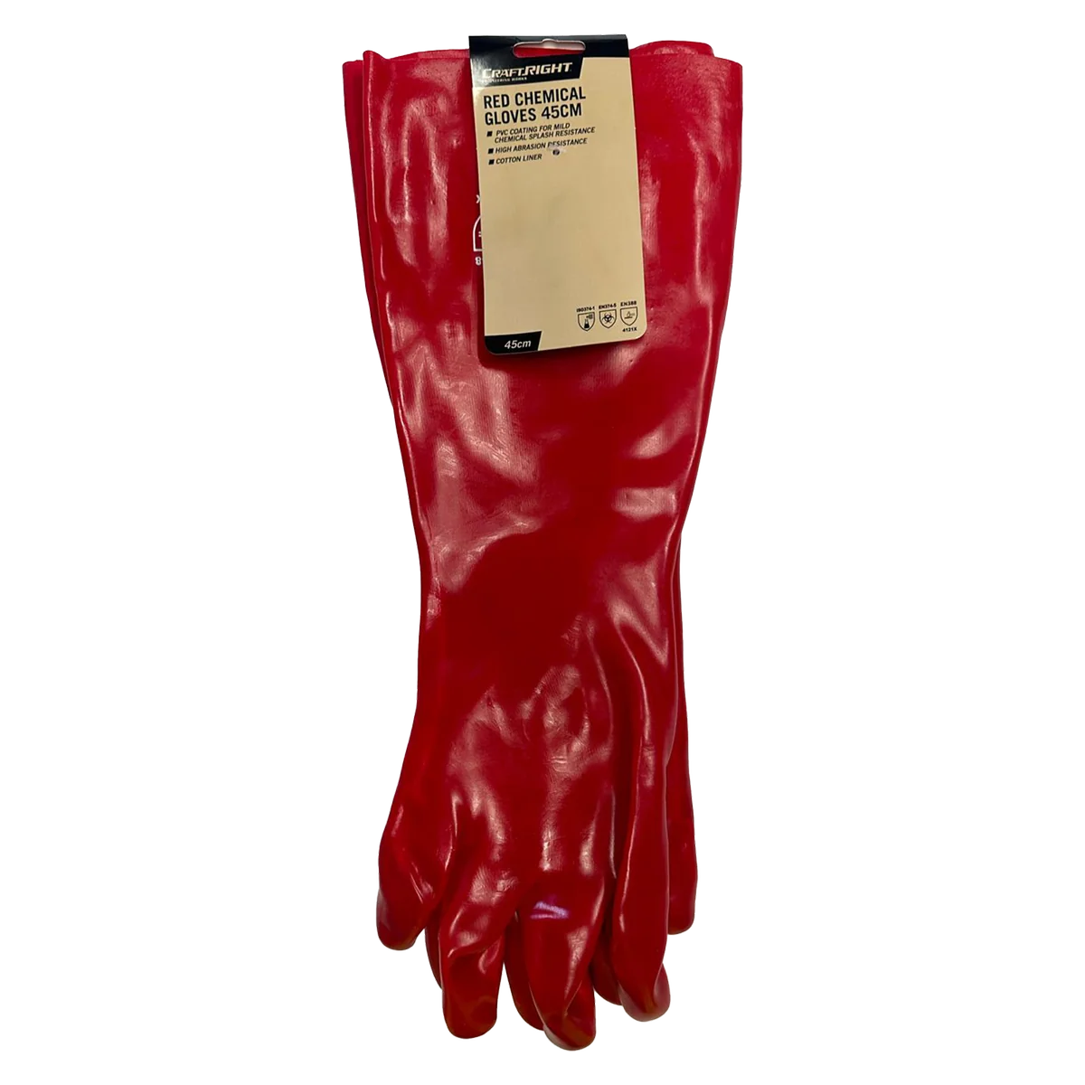 Craftright 45cm Long Red PVC Gloves - Chemical Protection - One Size - Image 2