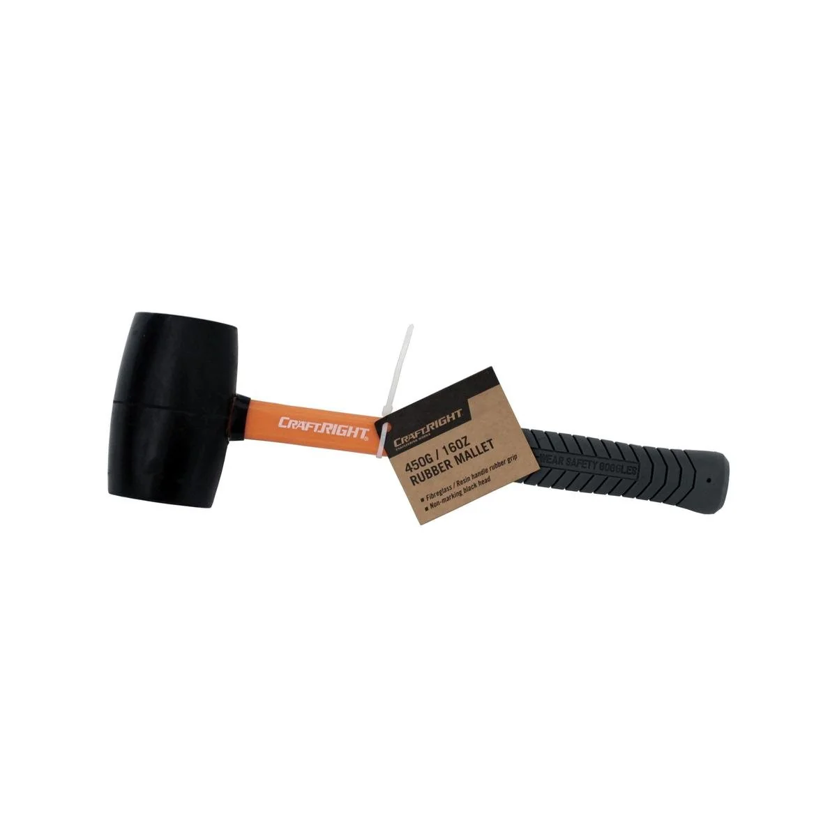 Craftright Rubber Mallet 450g 16oz - Fibreglass Handle - Non-Marking Black Head