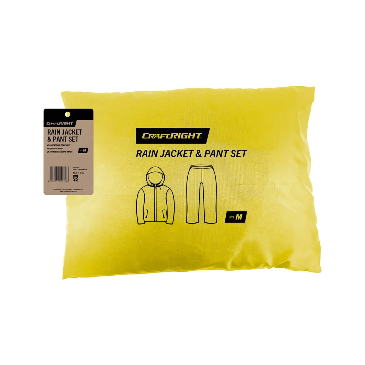 Craftright Yellow Rain Jacket Pants Set - 5000mm Waterproof - L - Yellow - Lightweight & Compact - Image 2
