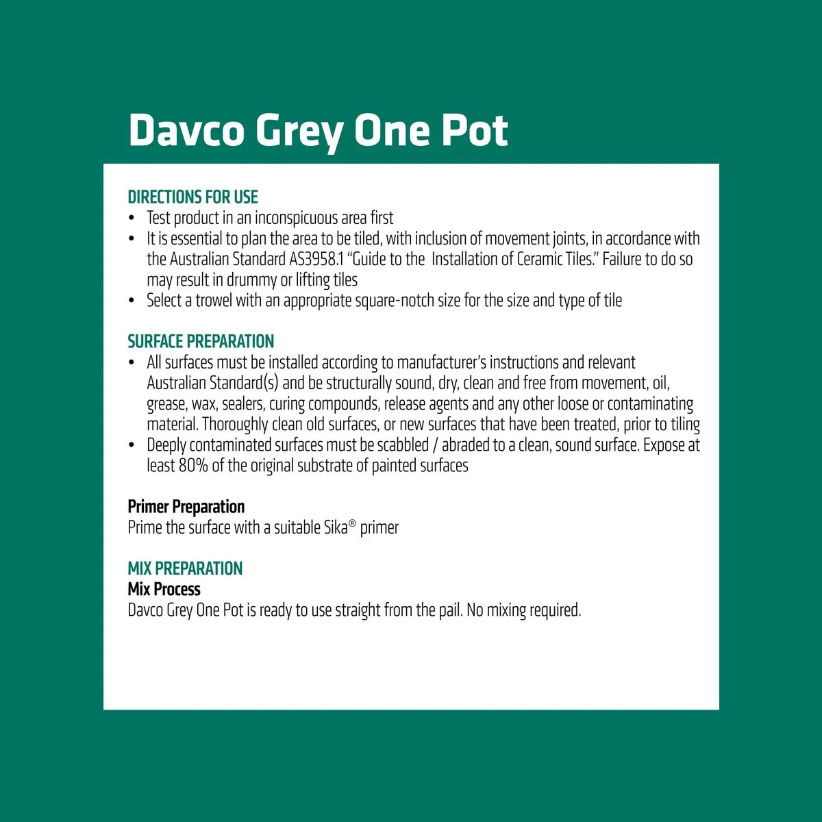 Davco 4L Grey One Pot Premixed Tile Adhesive - Acrylic Based - 6kg - Image 3