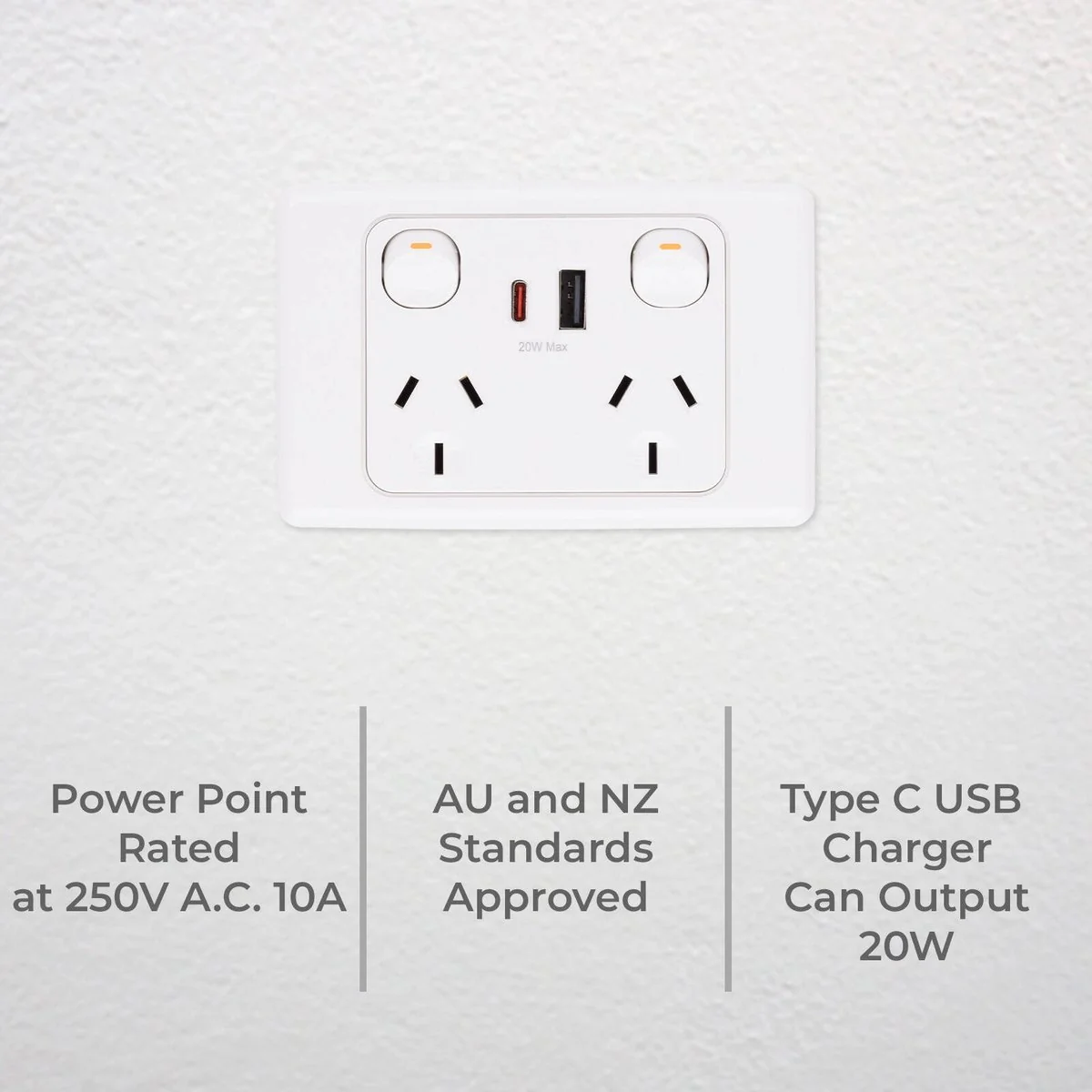 Deta 6000 Double Power Point with USB A+C - 250mm x 74mm x 115mm - 20W Output - Image 2