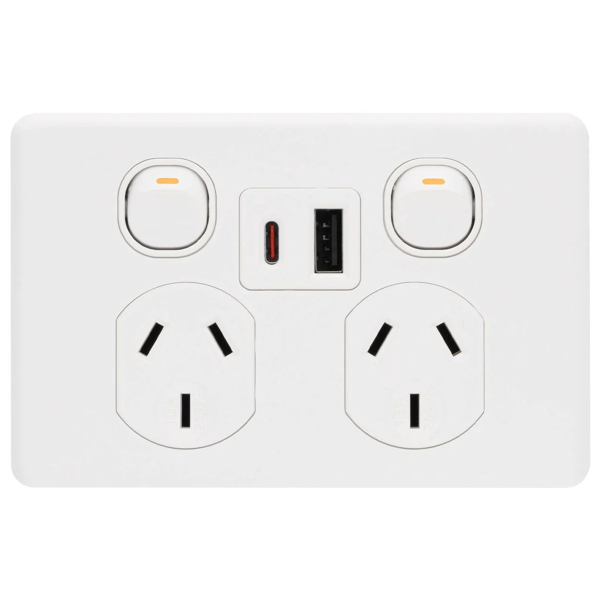 Deta Double Power Point x6 250mm White - USB A+C PD 20W Fast Charging