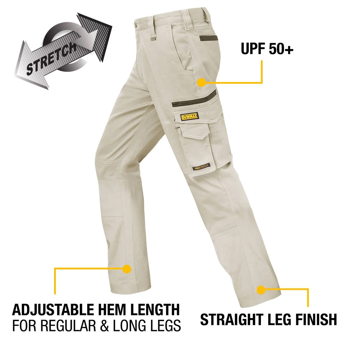 Dewalt Acoma Prostretch Trousers Size 38 - Khaki - 360° Flexibility - UPF 50+ - Image 3