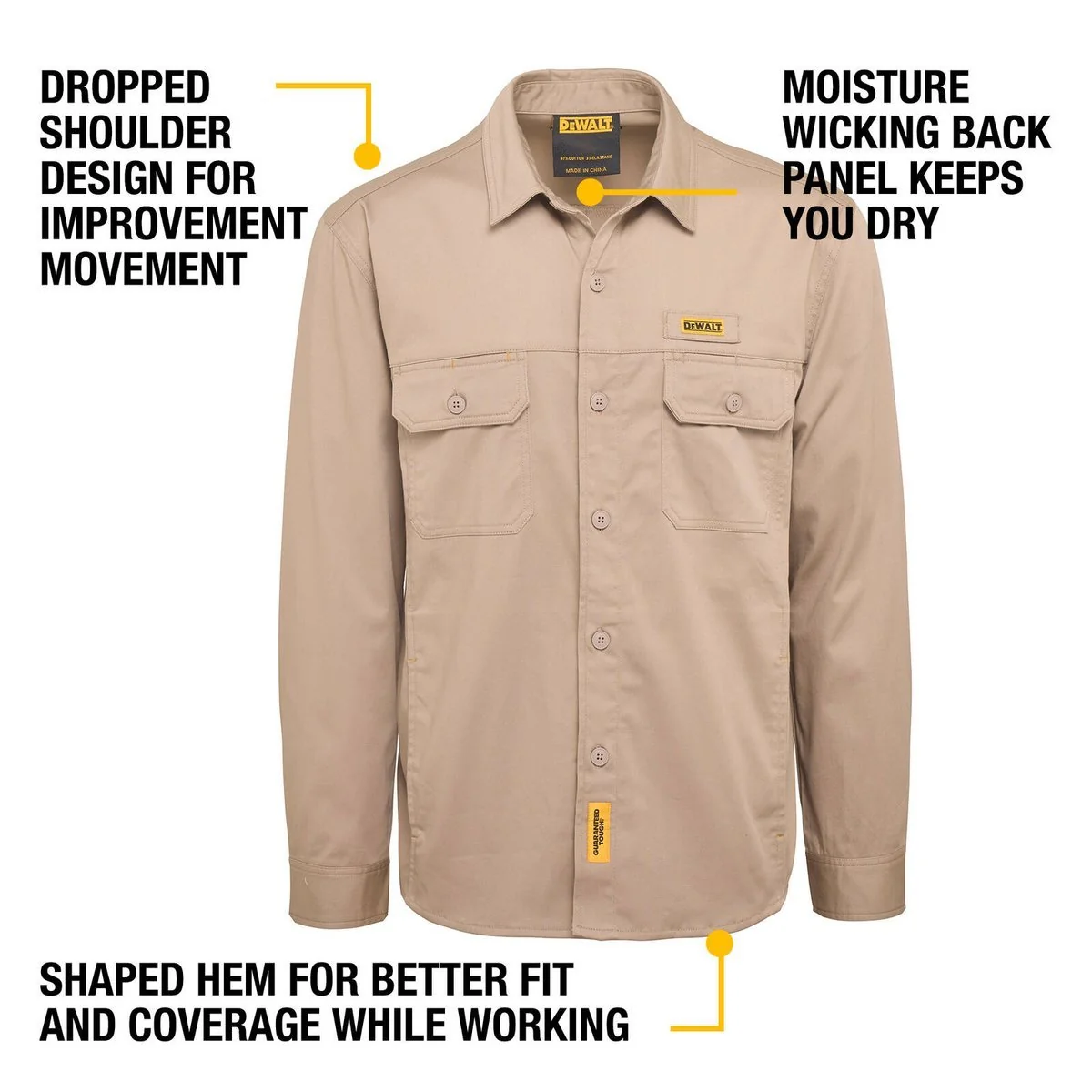 Dewalt Khaki Granite Long Sleeve Button Up Shirt M - Moisture Resistant - Durable - Image 3