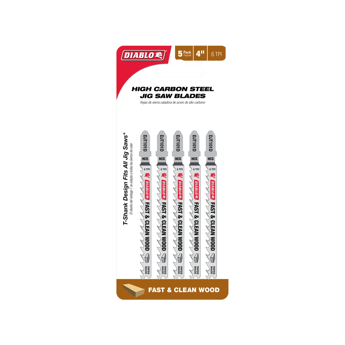 Diablo 100mm High Carbon Steel Jig Saw Blade - 5 Pack - Fast Clean Cuts