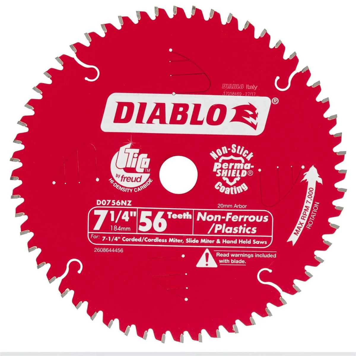 Diablo 184mm 56t Non Ferrous Plastic Circular Saw Blade - Red - Image 2