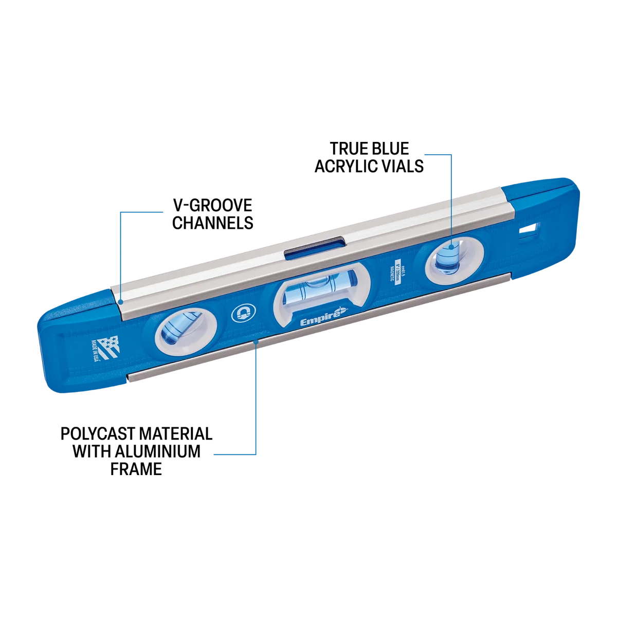 Empire 225mm Magnetic Torpedo Level - True Blue® Vials - Blue - Image 2