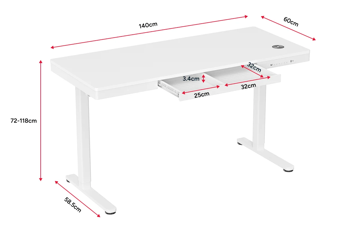 Ergolux Electric Standing Desk with Drawer 140 x 60cm White - Image 11