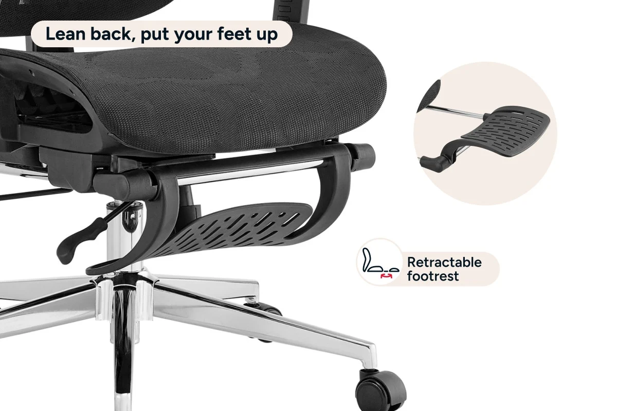 Ergolux Plus Ergonomic Mesh Office Chair with Footrest Black - Image 12