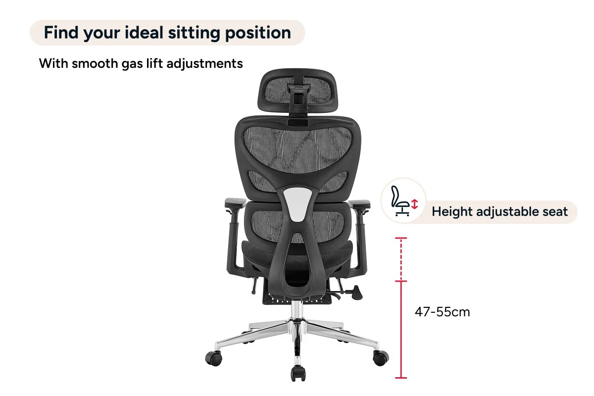 Ergolux Plus Ergonomic Mesh Office Chair with Footrest Black - Image 8