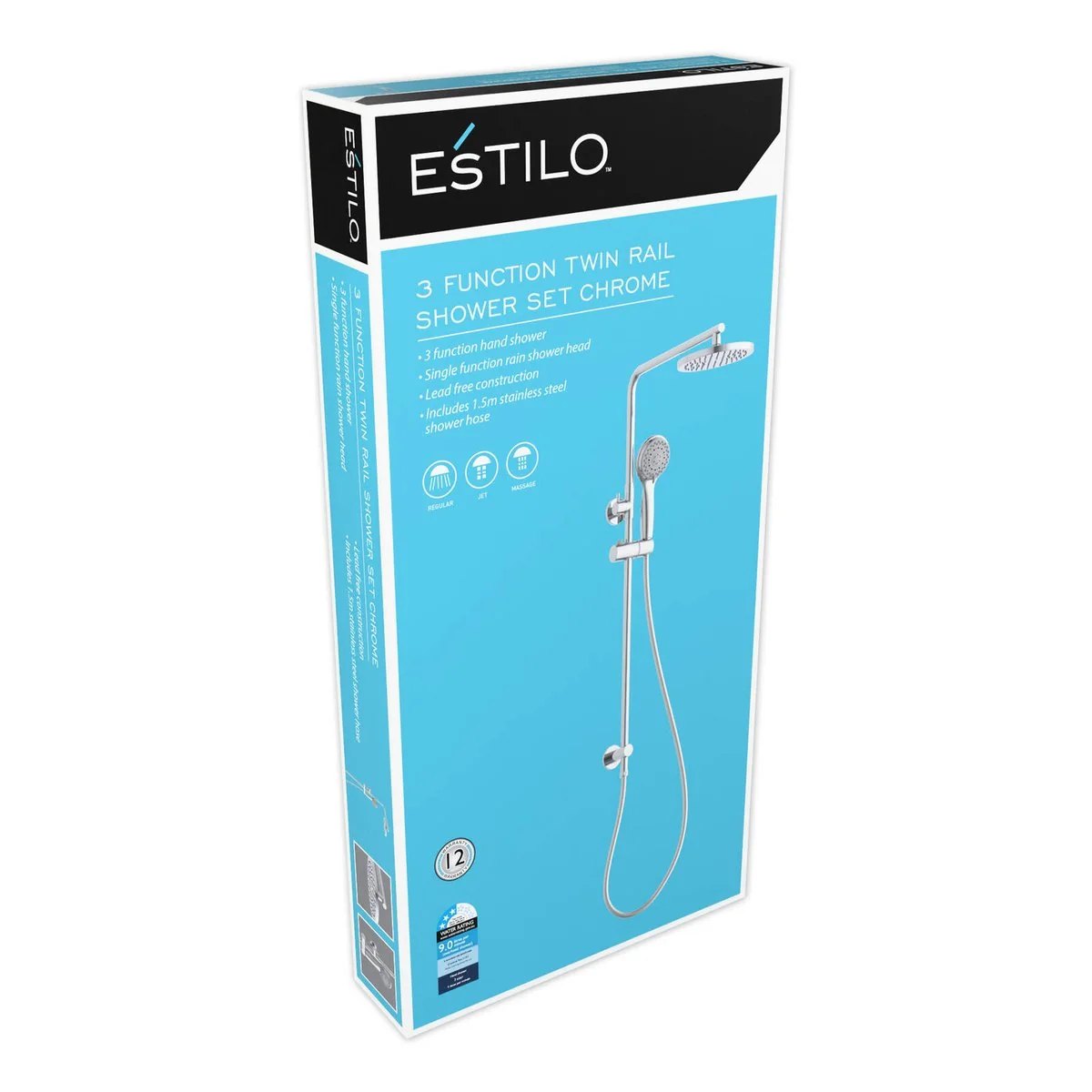 Estilo Chrome 3 Function Twin Rail Shower Set - 9L/min - 3 Star Rating - Image 2