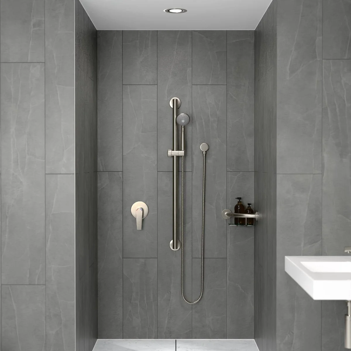 Evekare 32 x 900mm Grab Rail & 3 Function Shower - Brushed Nickel - Safety & Accessibility - Image 4