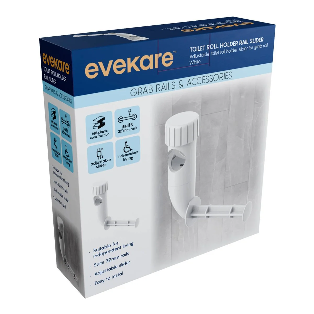 Evekare 32mm Toilet Roll Holder - White - Adjustable - Easy Install - Image 2