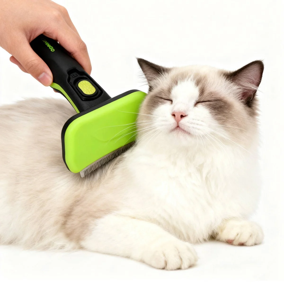 Flamingo Green Self Cleaning Deshedding Tool - 95mm x 160mm - Retractable Blades - Image 3
