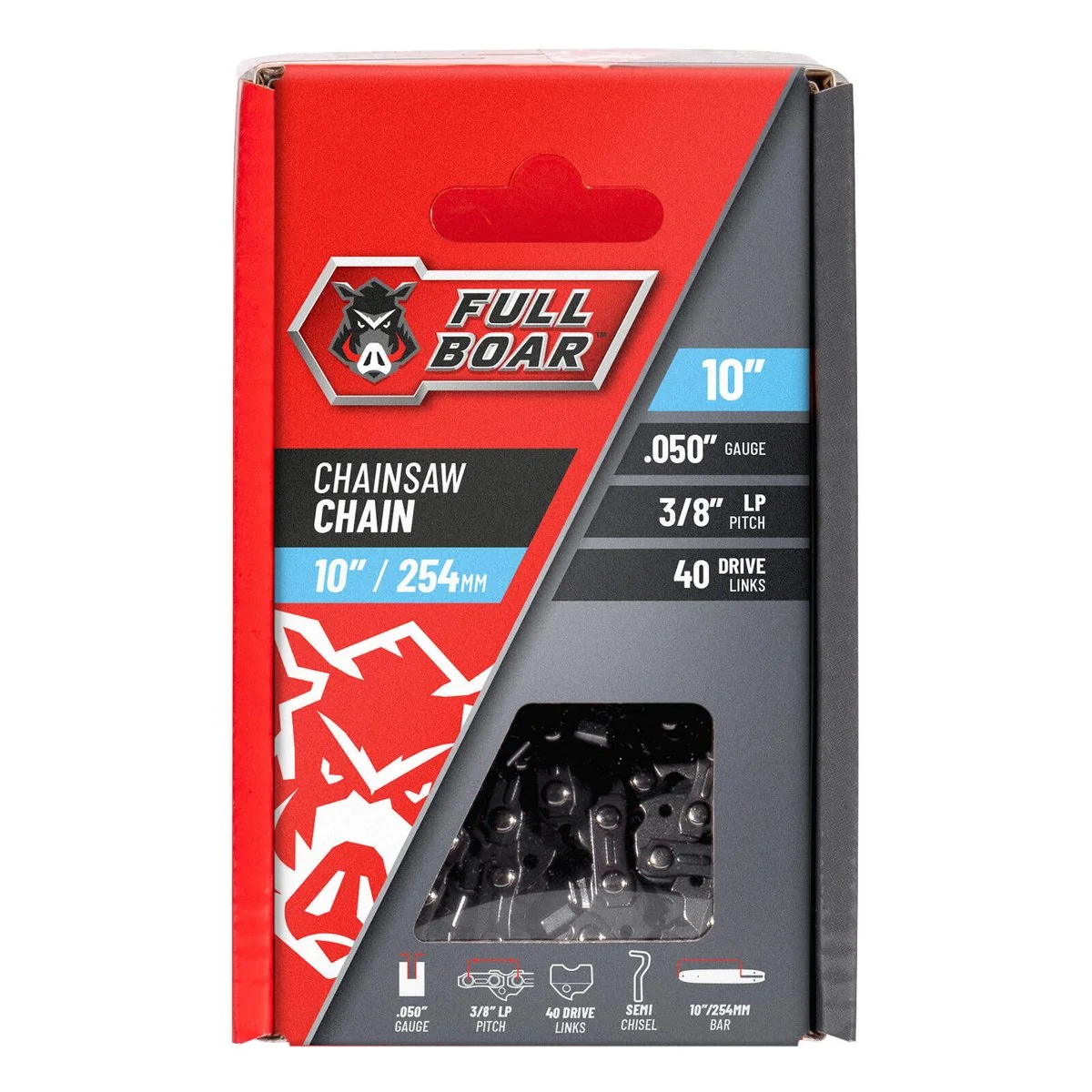 Full Boar 10" Chainsaw Chain - 254mm - Semi Chisel - 40 Drive Links